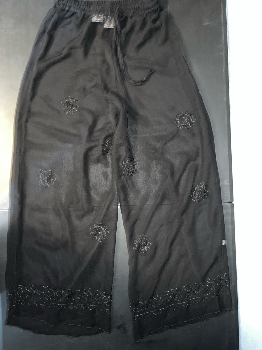 Black Embroidered Sheer Swim Coverup Pants